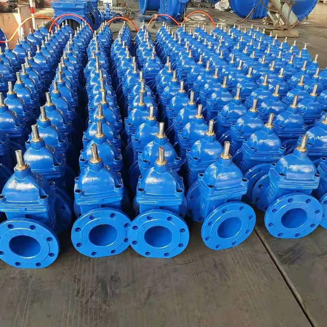 DIN3352 F4 F5 Gate Valve Ductile Iron Flanged Water Fluid Non Ring Stem Stainless Steel Manual Handwheel 2′′-48′′ Blue