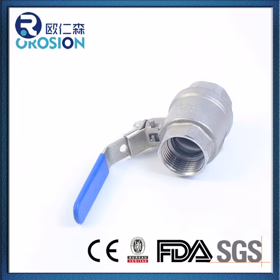 SS304 316 Stainless Steel Handle with Locking Internal Thread BSPP BSPT NPT 2PC Ball Valve