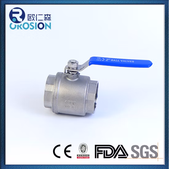 SS304 316 Stainless Steel Handle with Locking Internal Thread BSPP BSPT NPT 2PC Ball Valve
